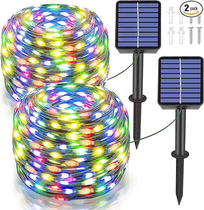Ollny Solar Outdoor Lights, 2 Pack Total 132FT 400LED Solar Fairy Lights, IP67 Waterproof 8 Modes String Lights for Tree Yard Garden Patio Party, Multicolor