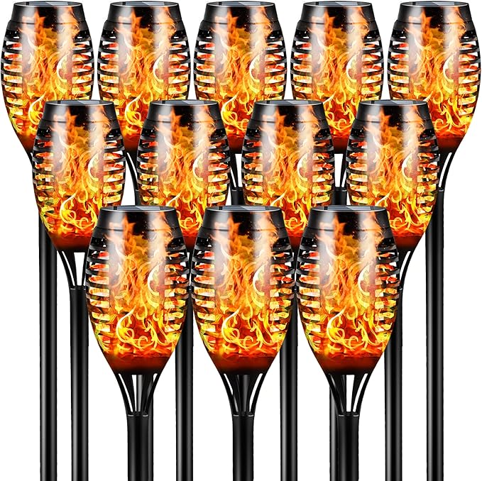 Otdair Solar Outdoor Lights, 12 Pack 12LED Solar Tiki Torches with Flickering Flame, IP65 Waterproof Mini Solar Torch Lights Auto On/Off for Garden, Patio, Yard, Pathway