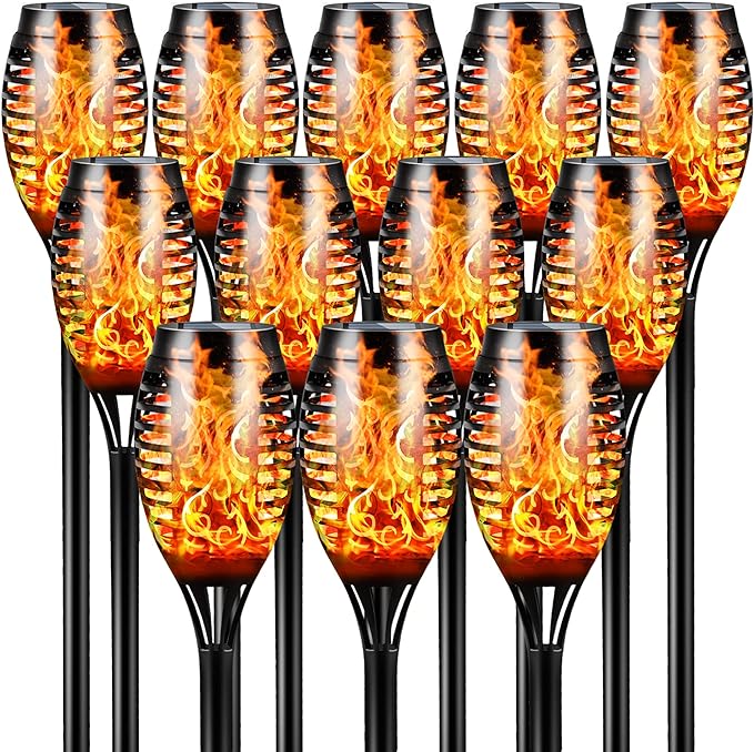 Otdair Solar Outdoor Lights, 12 Pack 12LED Solar Tiki Torches with Flickering Flame, IP65 Waterproof Mini Solar Torch Lights Auto On/Off for Garden, Patio, Yard, Pathway