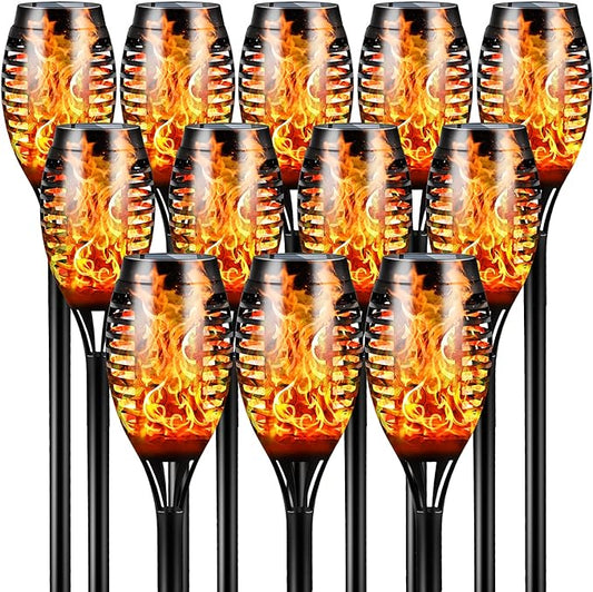 Otdair Solar Outdoor Lights, 12 Pack 12LED Solar Tiki Torches with Flickering Flame, IP65 Waterproof Mini Solar Torch Lights Auto On/Off for Garden, Patio, Yard, Pathway