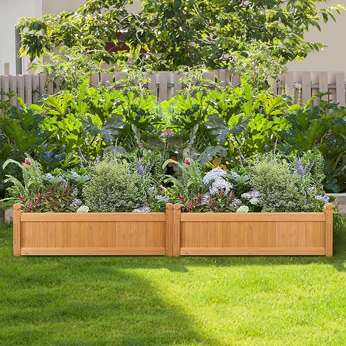 Yaheetech 46″ L × 23.5″ W × 16″ H Wooden Raised Garden Bed, Horticulture Wood Rectangular Garden Planter Outdoor, Raised Planter Box for Yard/Greenhouse/Vegetable/Flower/Herbs, Light Brown, 2pcs