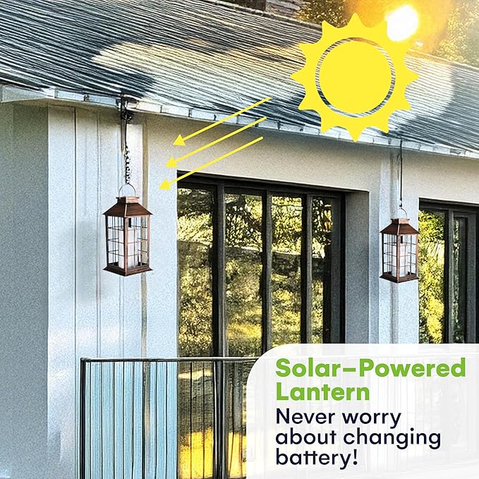 SteadyDoggie Outdoor Solar Lantern with Squares Pattern - Waterproof Decorative Sun Powered - Hanging Lights for Patio, Garden, and Yard - Smart Power-Saving Mode - Colorful Paper-Like Illuminated