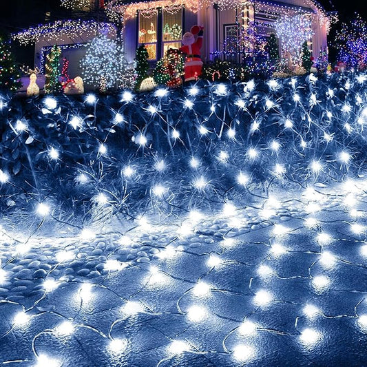 Pooqla Net Lights, 300LED Christmas Outdoor Mesh Light, 14.8x4.9 ft Fairy String Mesh Light 8 Modes Green Wire, Connectable Waterproof Decorative Light for Bushes Tree Garden Halloween, Cool White