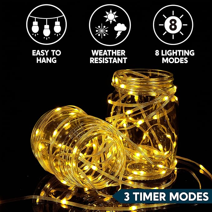 Joiedomi 600 LED Christmas Lights Outdoor,197 FT Warm White Christmas Tree Lights with 8 Modes Timer, PVC Clear Wire String Lights with Reel for Indoor Outdoor Holiday Xmas Eve Night Decorations