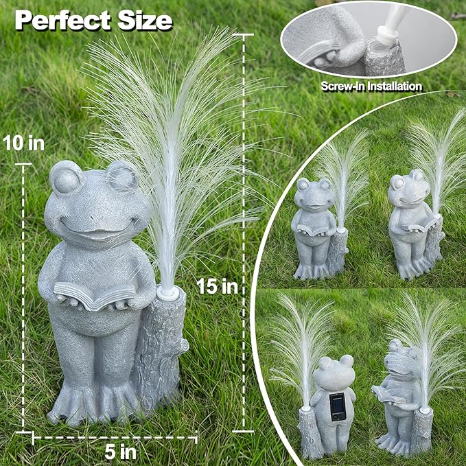 Solar Frog Garden Statue with Color-Changing Lights, Frog Figurine Garden Decor, Outdoor Lawn Decor for Patio, Yard, Balcony, Perfect Gardening & Housewarming Gifts for Women, Mom, Grandma
