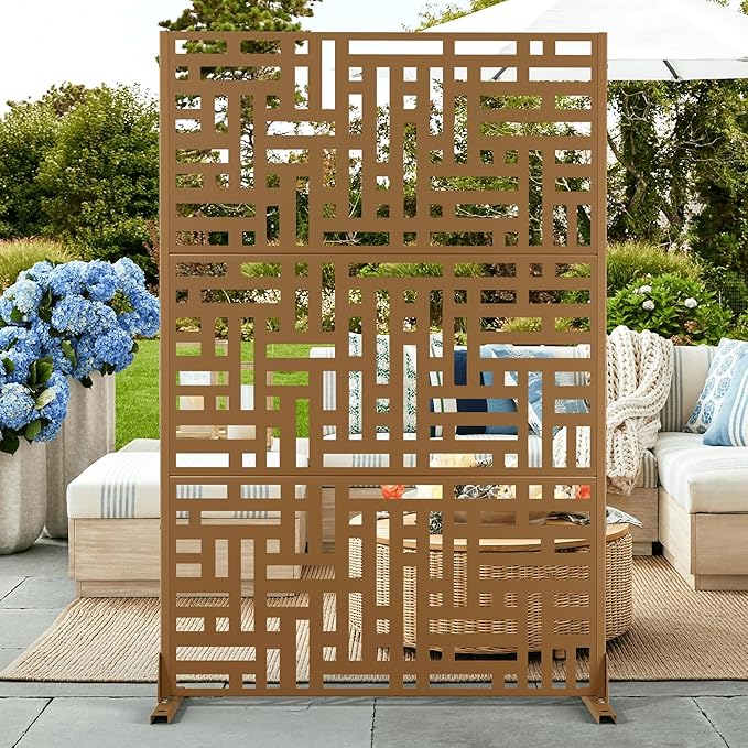 Outdoor Privacy Screen,72" H×47" W Metal Privacy Screen, Freestanding Privacy Fence Panels for Patio