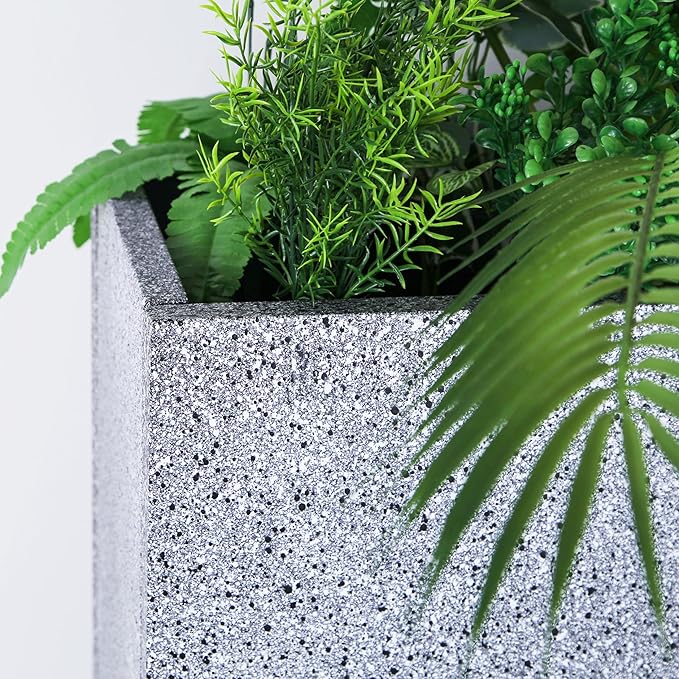Metal Rectangular Planter Box, Galvanized Steel Tall Planters for Outdoor Plants, 35.5"x 10"x 28" Terrazzo Outdoor Planters for Porch/Patio/Garden