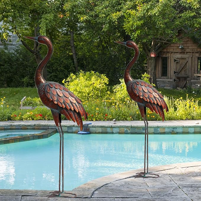 chisheen Outdoor Garden Crane Statues and Sculptures Metal Yard Art Statue for Garden Decoration Large Size (2)