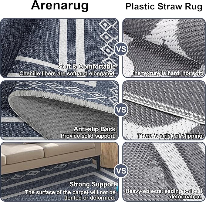 Outdoor Patio Rug, Outside Rectangular Carpet, Moroccan Geometric Rugs, Washable Large Indoor Outdoor Rug 8x10 Mats for RV, Picnic, Backyard, Deck, Balcony, Porch, Beach