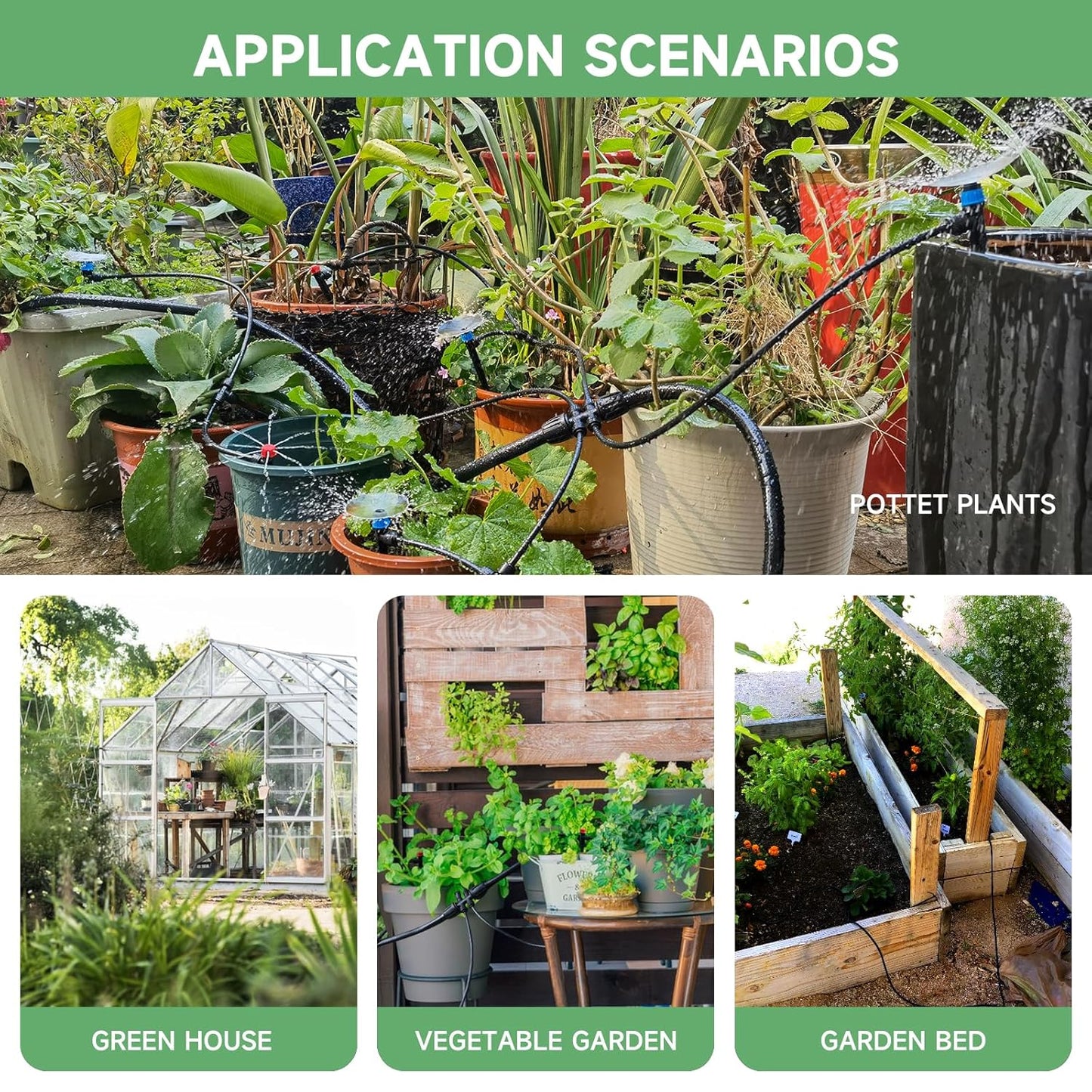 Quick-Connect 200FT Drip Irrigation System Kit, Automatic Garden Plant Watering System for Greenhouse, Yard, Lawn, with 1/2 inch 1/4 inch Irrigation Tubing Hose and Accessories