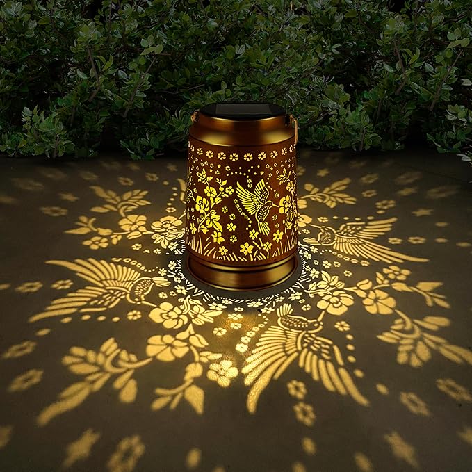 KY&BOSAM Solar Hummingbird Lanterns Outdoor Waterproof, Metal Openwork LED Hanging Solar Lights Outside Decorative for Yard Patio Backyard Deck Porch Garden Decor Birthday Gifts for Women Mom Grandma