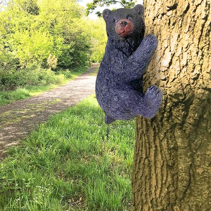 BestGiftEver Black Bear on a Tree Sculpture - Realistic Baby Bear Cub Tree-Mounted Ornament - Wildlife-Inspired Polyresin Garden Decor - Outdoor Bear Yard Decoration for Wildlife Lovers