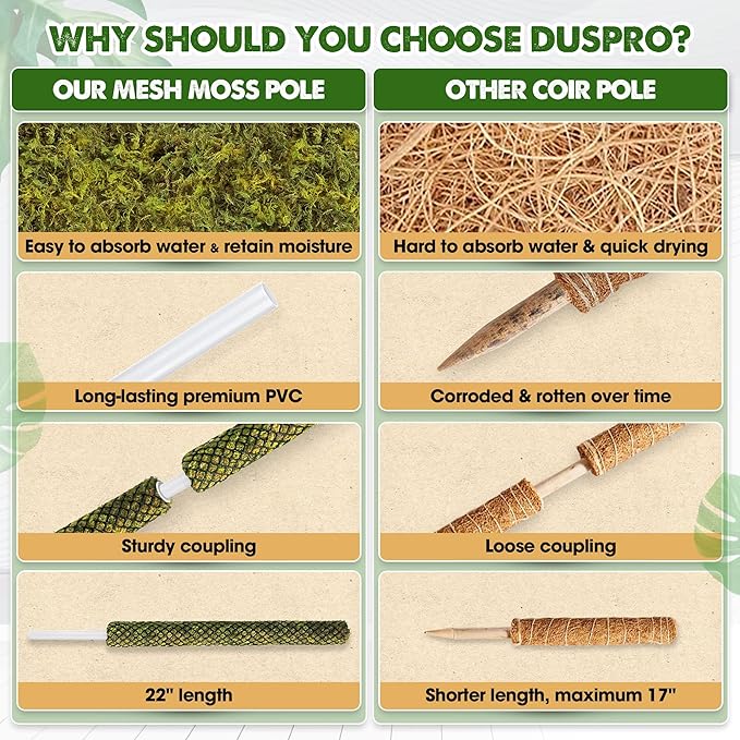 DUSPRO Stackable Mesh Moss Pole for Plants Monstera Potted Plant Stakes for Indoor Plants Extendable Plant Pole Moss Sticks for Plants Climbing Vine Supporting Monstera Trellis 2 Pcs 22''