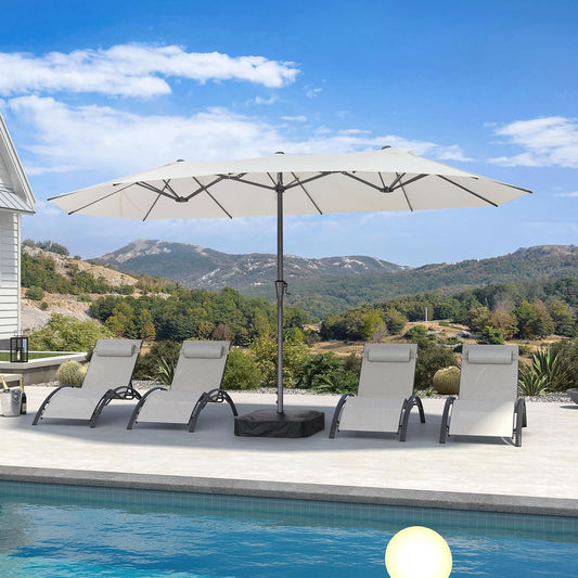 PURPLE LEAF 14ft Patio Market Umbrella Outdoor Double-Sided Umbrella with Base and Crank Rectangle Table Umbrella for Pool Deck Garden, White