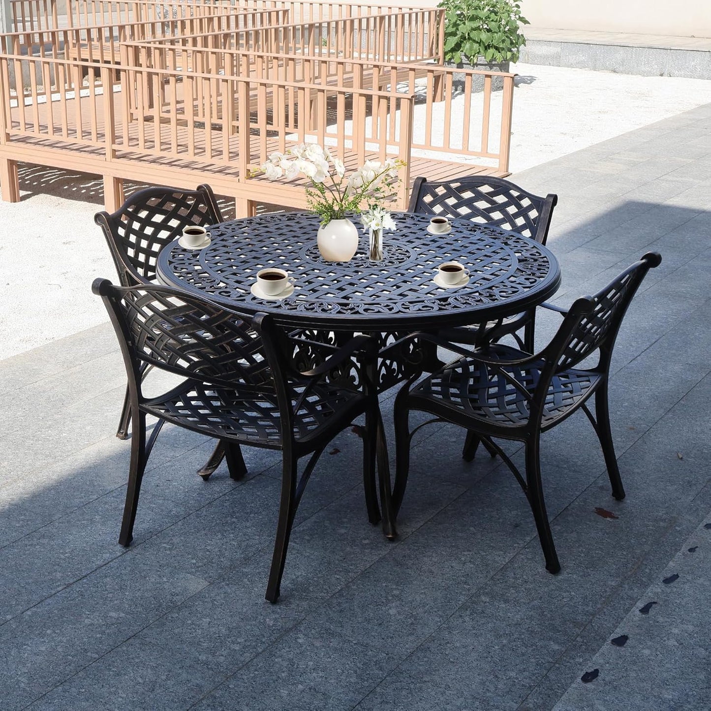 5 Piece Patio Dining Set, All-Weather Metal Outdoor Table and Chairs Set of 4, Cast Aluminum Patio Furniture Set for Patio, Garden, Backyard, Balcony