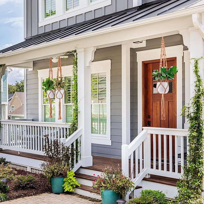 Sorbus Macrame Plant Hanger (6 Pack) Indoor Outdoor Hanging Plant Pots Cotton Rope, Elegant for Home, Patio, Garden (Brown)