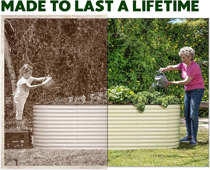 9-in-1 Galvanized Raised Garden Beds Outdoor // 8×2×2.5 ft Modular Planter for Gardening, Vegetables, Flowers // 32" Extra Tall Metal Raised Garden Bed (White) // Patented Design Planter Box