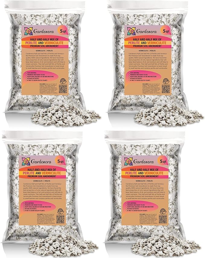 Half and Half Mix of Perlite and Vermiculite - 20 Quart - Unlock The Secret to Thriving Plants with a Natural Soil Amendment (4 Bags of 5 Quart)