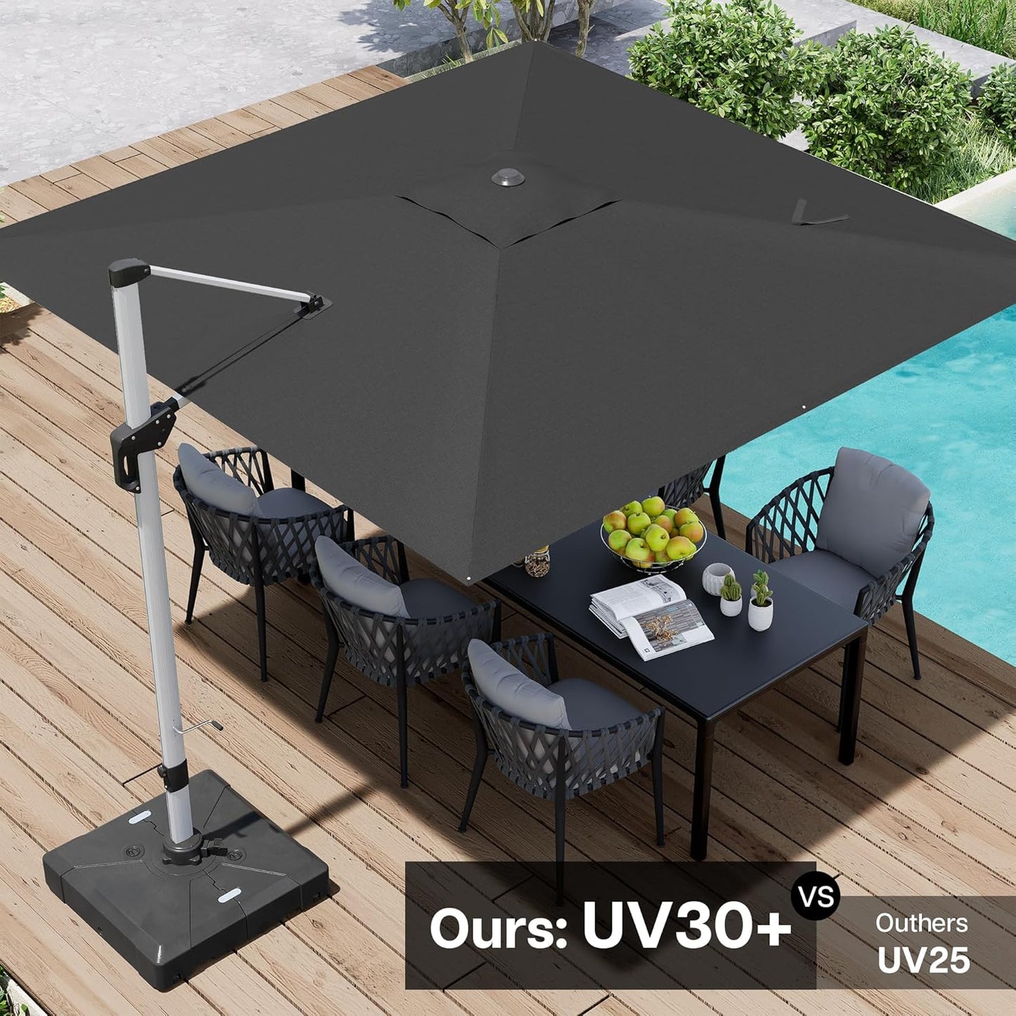 Patio Umbrella, 10FT Outdoor Cantilever Umbrella with 360-degree Rotation for Garden, Deck, Backyard, Pool and Beach, Grey
