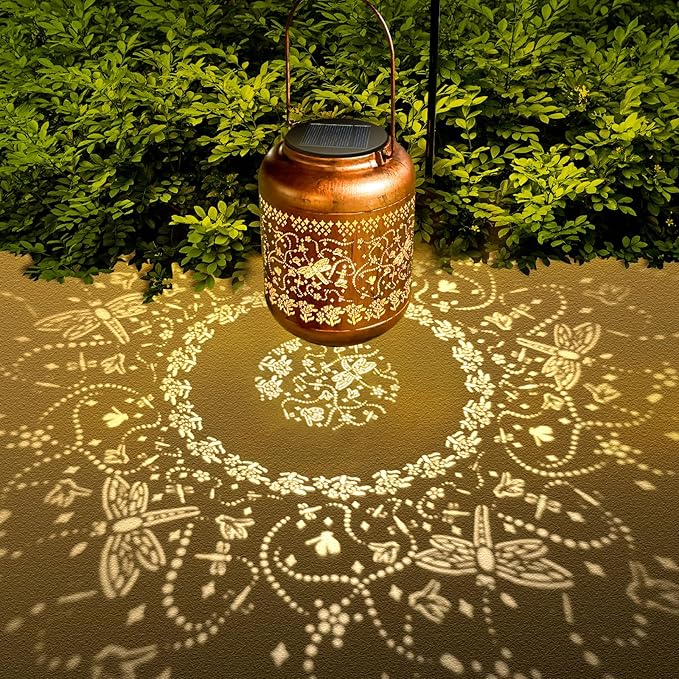 4Pack Dragonfly Solar Lanterns Outdoor Hanging Waterproof Dragonfly Garden Decor Christmas Gifts for Women Mom Grandma Metal Solar Lights Decoration Outside for Yard, Patio,Pathway Landscape