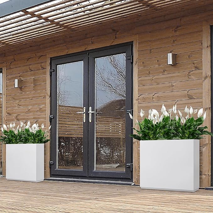 Metallic Heavy Planter for Outdoor Plants, 38Lx10Wx30H Inches Tall and Long Metal Divider Planter Box with for Outside & Indoor, Seamless (White)