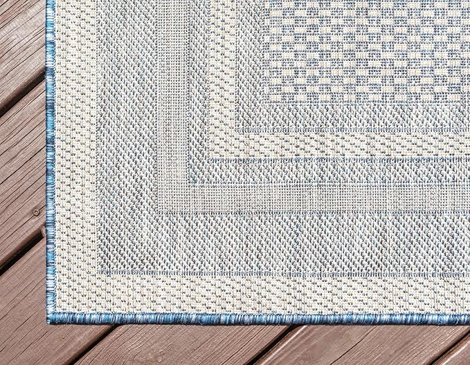 Unique Loom Outdoor Border Collection Area Rug - Soft Border (10' x 13' Rectangle, Blue/ Ivory)