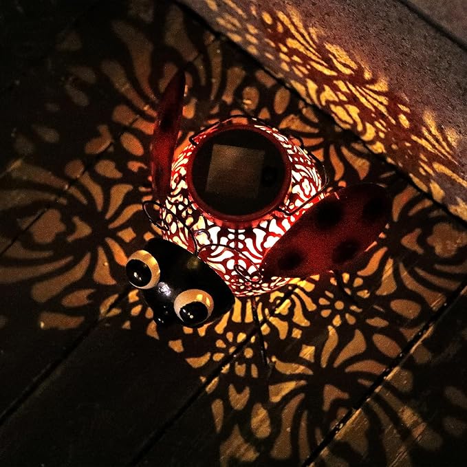 Teaeeno Ladybug Solar Light Lantern Garden Decor,Metal Animal Decorative Ladybug Sculpture,Garden Yard Lawn Backyard Ornament Decor,Home, Lawn, Patio,Metal Animal Ornament, Women/Gardening Gifts