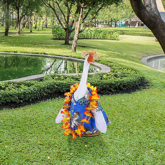 Goose Outfit Yard Porch Goose Clothes Silly Lawn Shirt for 23'' Cement Duck Decorations(Summer)