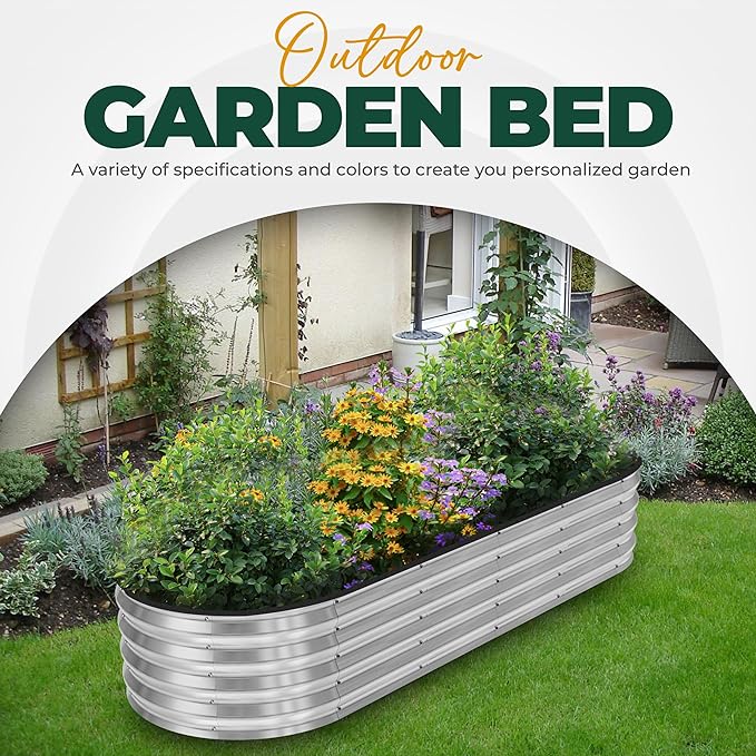 Utopia Home Galvanized Raised Garden Bed, 6 by 2 by 1 feet Lightweight Planter Boxes Outdoor with Easy Assembly, Large Garden Bed for Vegetables, Fruits, Flowers, Silver