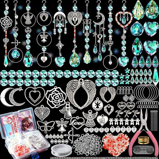 10 Sets DIY Suncatcher Kits 500PCS Valentine's Day Suncatchers Craft Kits Heart Suncatcher Ornaments DIY Sun Catchers Kit for Adults Valentine's Day Home Wedding Garden Decor Favors Gift (Love shape)