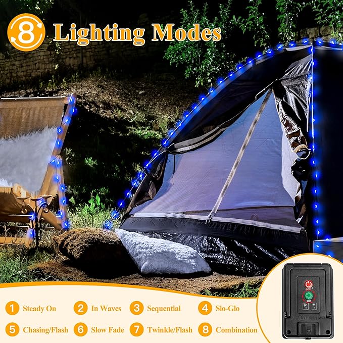Ollny Solar String Lights for Outside, 2 Pack Total 132FT 400LED Solar Christmas Lights Outdoor, IP67 Waterproof 8 Modes String Lights for Tree Yard Garden Patio Party, Blue