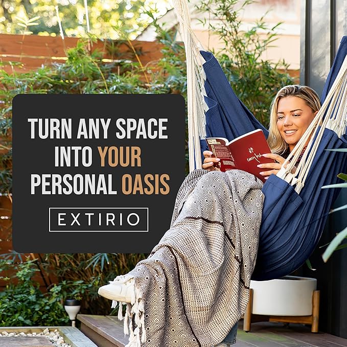 Hanging Hammock Chair Swing – Hanging Chair Outdoor & Indoor - Hammock Swing Chair – Quick & Easy Setup with Hardware Kit – Durable & Spacious Full Body Support – Holds 440 Lbs