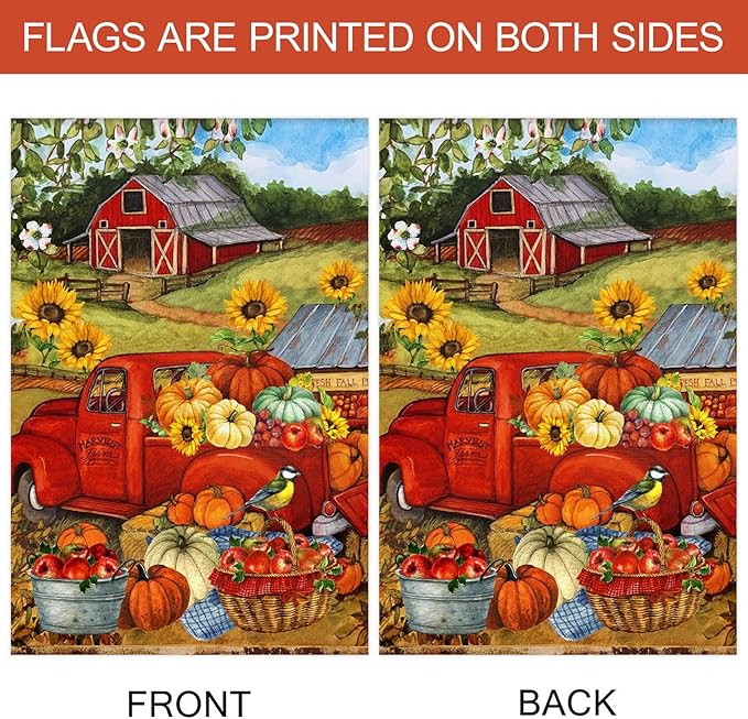 Morigins Autumn Harvest Farm Truck Fall Pumpkin Garden Decorations Double Sided Farmhouse Outdoor House Flag 28 x 40 Inch