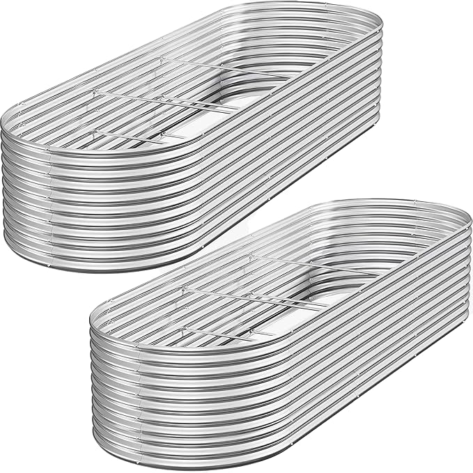 FRIZIONE 2pcs 9 in 1 Tall 8x2ft Galvanized Raised Garden Bed Outdoor,Steel Garden Bed for Vegetables,Above Ground Garden Box for Flower,Metal Raised Beds for Gardening