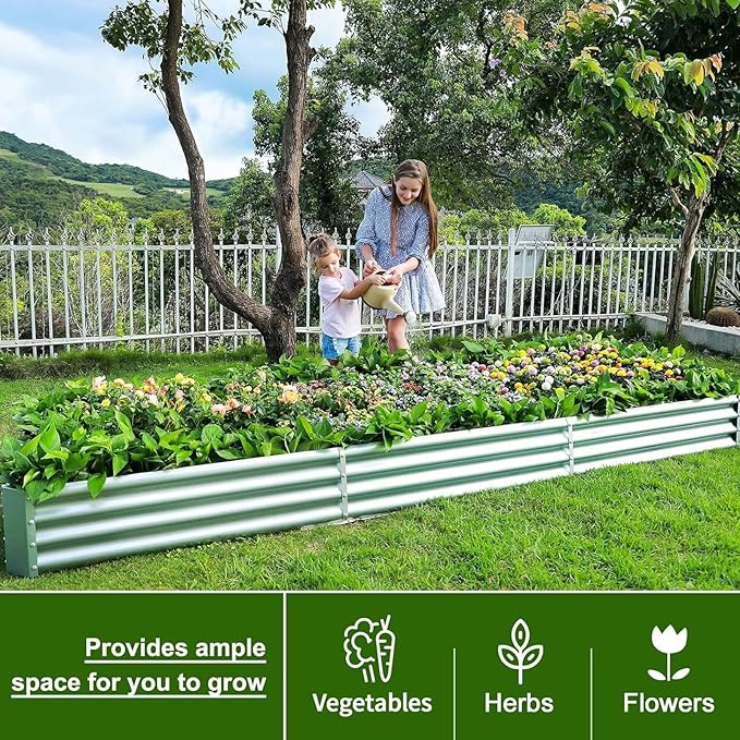 Land Guard 12×4×1ft Galvanized Raised Garden Bed Kit for Vegetables 2 Pack, Galvanized Super Large Metal Planter Raised Garden Boxes Outdoor