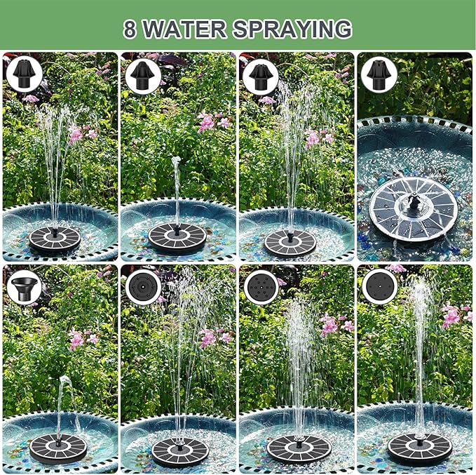 Solar Fountain Upgraded High Efficiency Glass Solar Panel, Solar Bird Bath Fountains with Flower No Battery,Solar Water Pump Fountain for Bird Bath Garden Small Ponds Outdoor Décor(White)