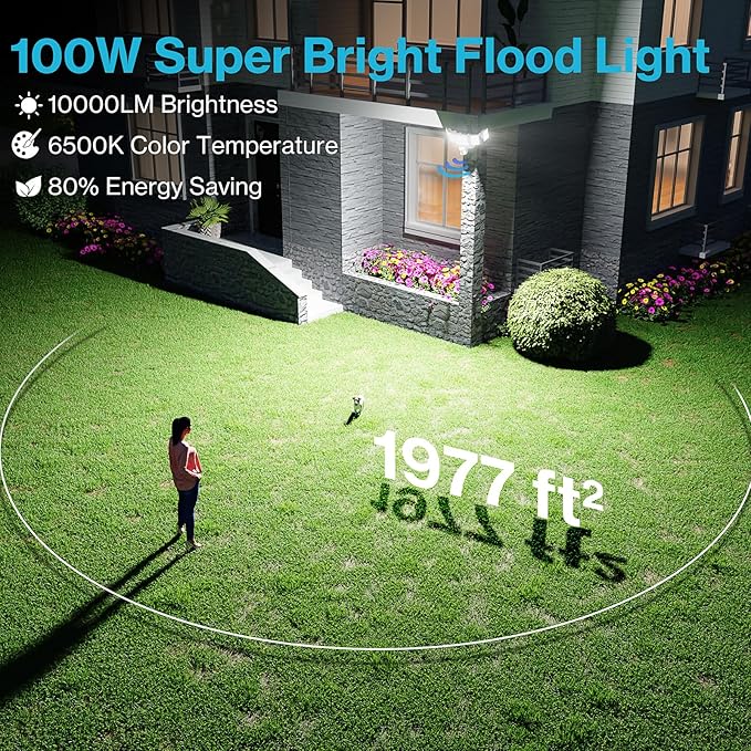Olafus 100W Motion Sensor Outdoor Lights, 10000LM 2 Pack Motion Sensor Flood Light, Dusk to Dawn Outdoor Lighting, IP65 Waterproof Motion Detector Lights for Outside, White