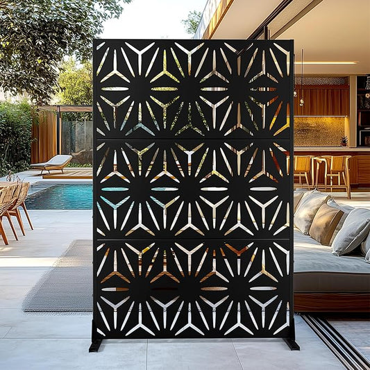 Outdoor Privacy Screen,72" H×47" W Metal Privacy Screen, Freestanding Privacy Fence Panels for Patio