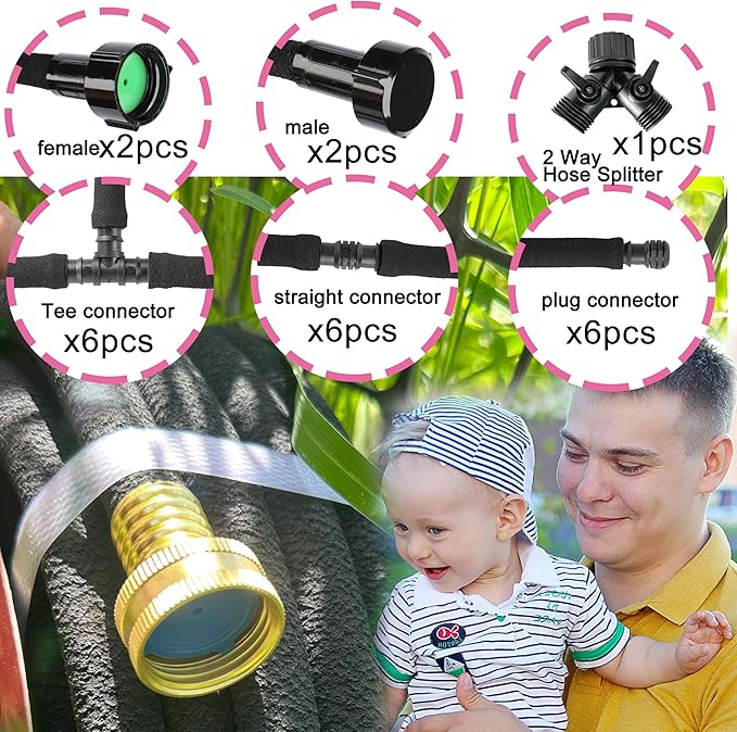 Rubber Soaker Hose, 1/2 inch, 100ft Garden Hose for Irrigation,Water-Saving up to 70%, Brass Connector Leak-Proof, Heavy-duty Hose, Watering for Trees,Lawns, Vegetables and Flowers.