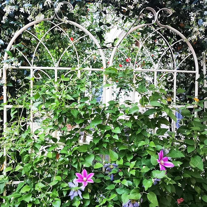 Metal Garden Trellis Rustproof Trellis for Climbing Plants Outdoor Flower Support Butterfly Deco (Cream White-2 Pack, 71"x19.7")