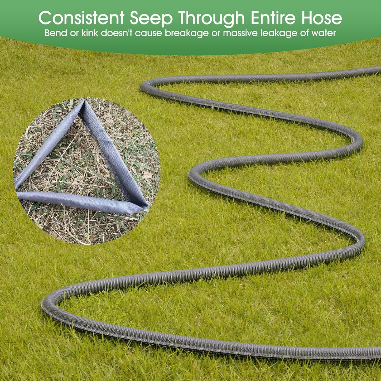 Flat Soaker Hose for Garden Beds 100 ft,Linkable Drip Irrigation Hose Save 80% Water, Leakproof Watering Hose with Holes, Duty Double Layer Flexible Leakproof(50 FT x 2Pack)