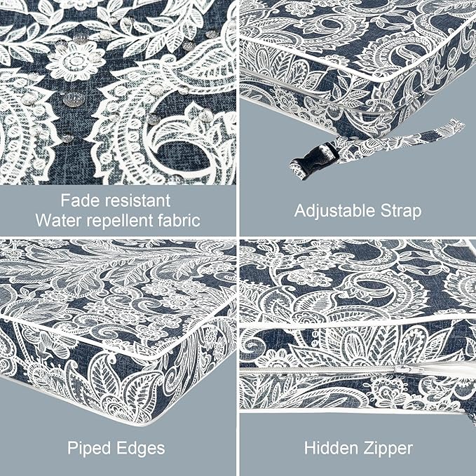 LVTXIII Patio Chair Cushions 19"x19"x3", Water-Repellent Outdoor Seat Cushions for Patio Furniture, Square Chair Pads with Ties for Home Garden Decoration, Set of 2, Damask Lapis