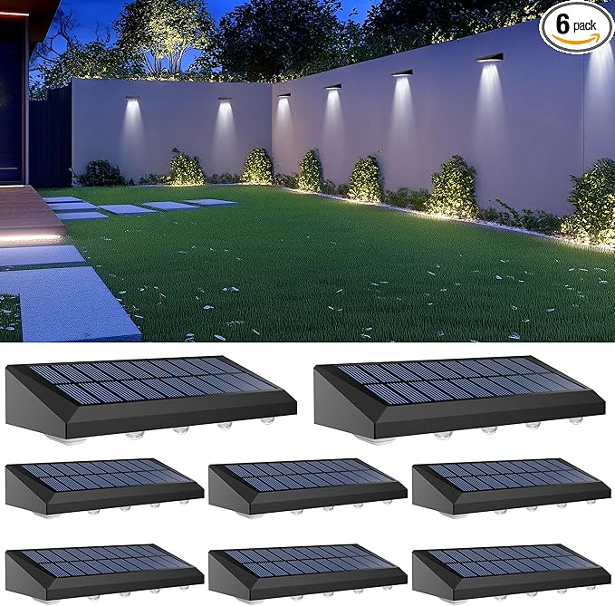 Solar Fence Lights Outdoor Waterproof IP65, 8 Pack Fence Lights Solar Powered 60 Lumens Auto On/Off Step Wall Lights Outside Decorations for Yard, Porch, Patio, Stairs, Pool, Deck, Garden-White Light