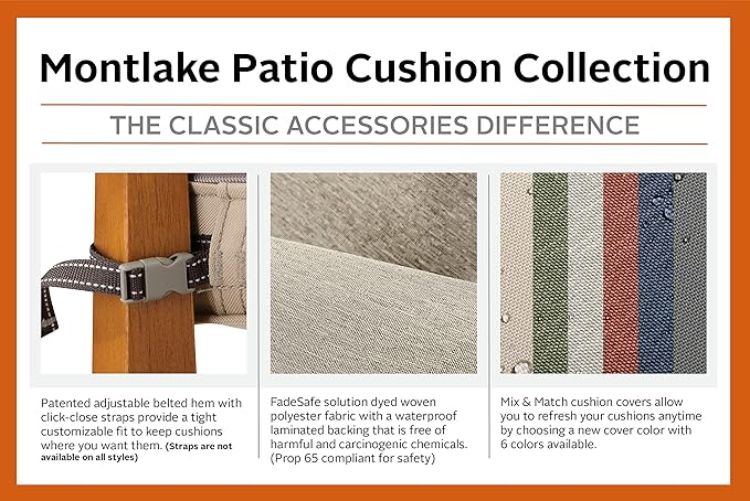 Classic Accessories Montlake Water-Resistant 19 x 20 x 4 Inch Patio Lounge Back Cushion, Antique Beige, Outdoor Loveseat Cushions