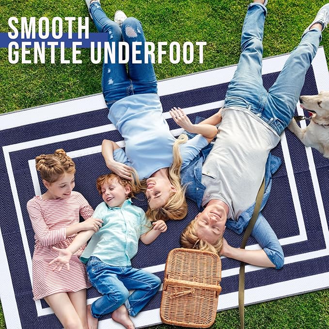 OLANLY Outdoor Rug 5x8 ft Waterproof, Reversible Outdoor Plastic Straw Rug, RV Mat, Indoor Outdoor Carpet Clearance for Patio, Camping, Balcony, Deck, Backyard, Navy & White