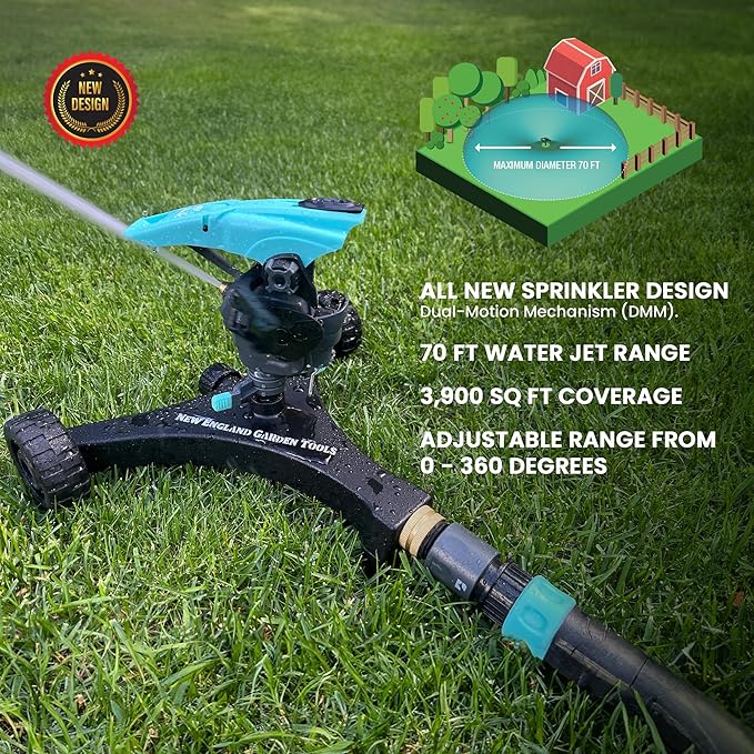 Lawn Pulsating Impact Sprinkler 300011 with a Gear Drive on Metal Base, Adjustable to 360 Degrees by New England Garden Tools