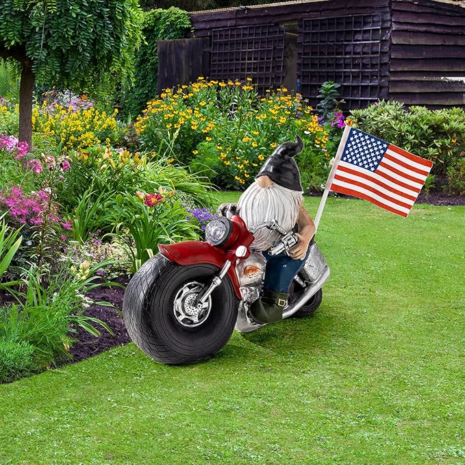 Solar Garden Gnomes Statues,Garden Sculptures & Statues,Motorcycle Gnome Garden Statues Outdoor Clearance with Lights,Resin Garden Decor for Outside Patio Lawn Garden Gift