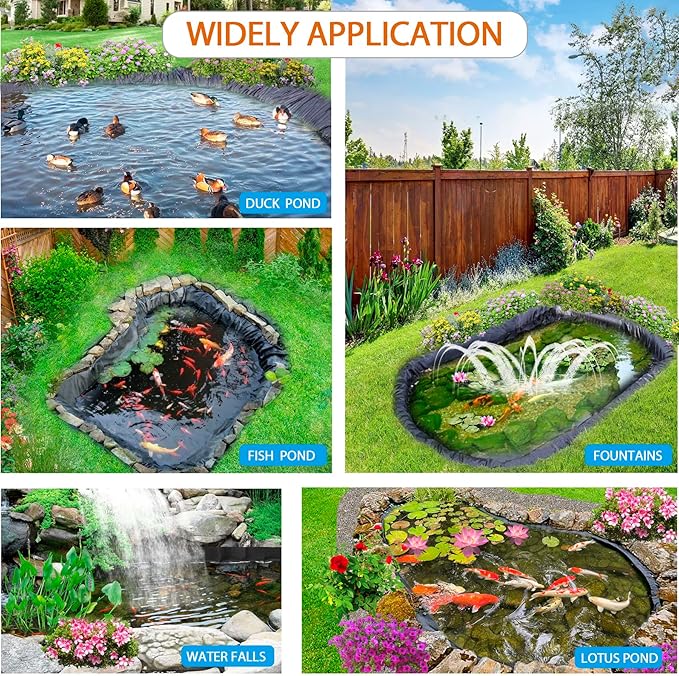 Pond Liners 15 x 20 Feet, Easy Cutting LDPE Pond Liner 20 Mil, High Preformed Koi Pond Liner for Ponds, Streams, Fountains and Garden Waterfall