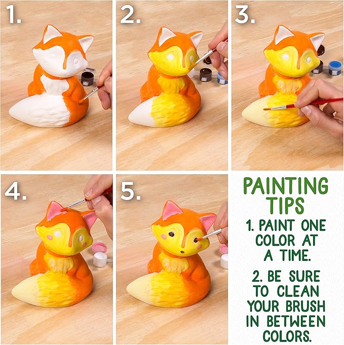 Creative Roots Paint Your Own Fox, DIY Fox, Kids Painting Set, Creativity for Kids, Ceramic Painting Kit for Kids, Ceramics to Paint, Paint Your Own Ceramic, Ages 5+