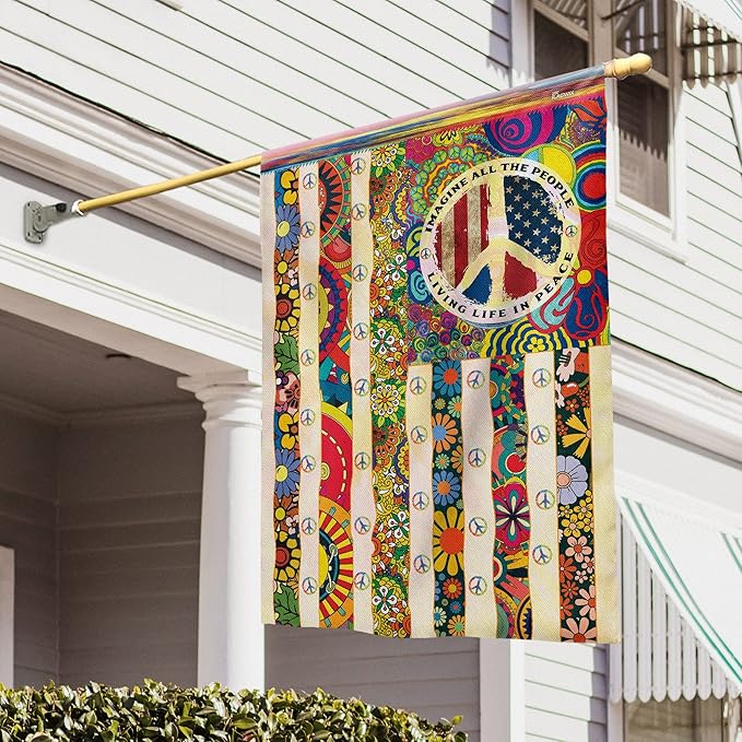 FLAGWIX Peace Hippie Flag - Decorations For Home, Outside, House Flag 30x40, People Living Life In Peace Hippie Flag - USA House Garden Flags - Decorative Outdoor Flags